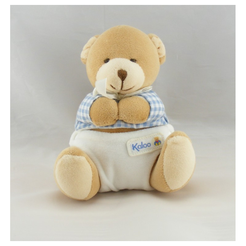 Doudou bébé ours pull vichy bleu couche KALOO 1998