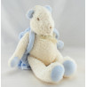 Doudou musical ours blanc sac à dos bleu SUCRE D'ORGE