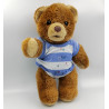 Ancienne peluche ours marron beige body bleu rayé