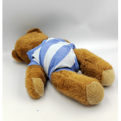 Ancienne peluche ours marron beige body bleu rayé