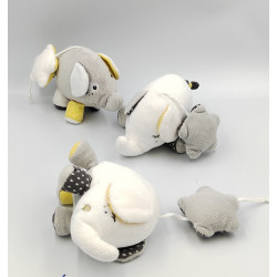 Petits doudous éléphants blanc gris jaune Babyfan SAUTHON
