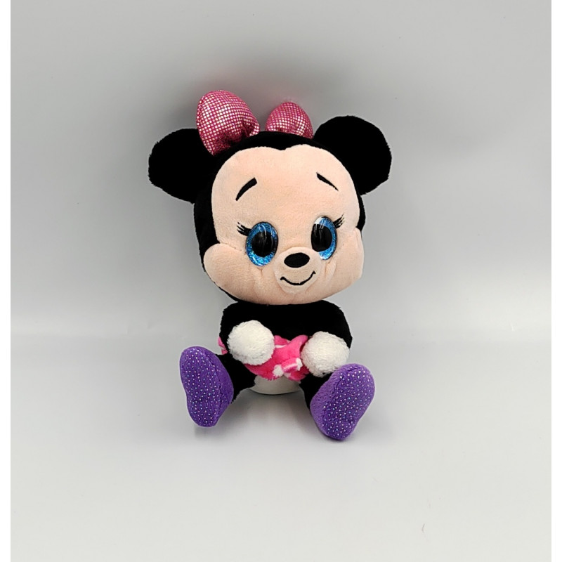 Peluche Minnie noir rose violet yeux brillant DISNEY NICOTOY