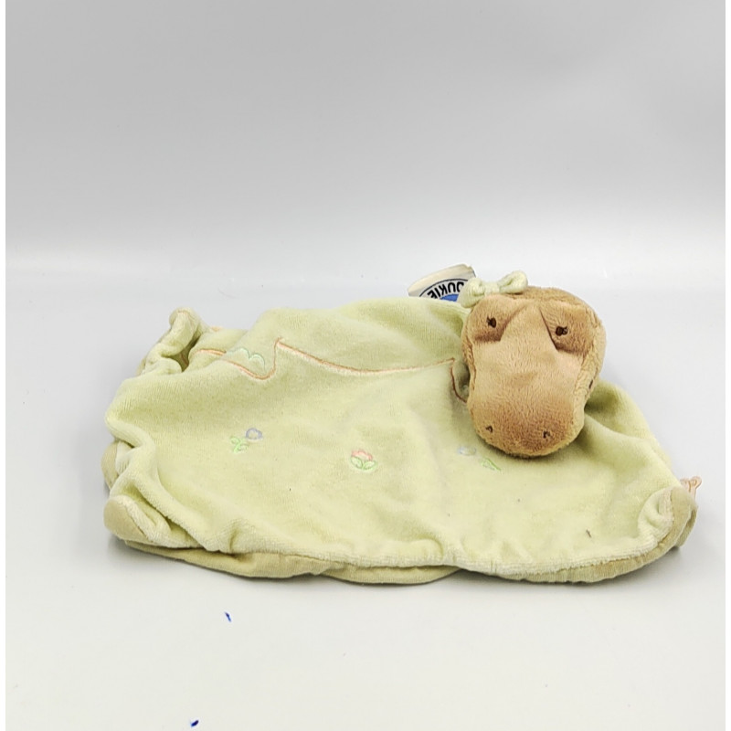 Doudou plat crocodile Odile beige vert NOUKIE'S