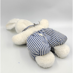Ancienne peluche lapin blanc bleu rayé CREAPRIM