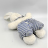 Ancienne peluche lapin blanc bleu rayé CREAPRIM