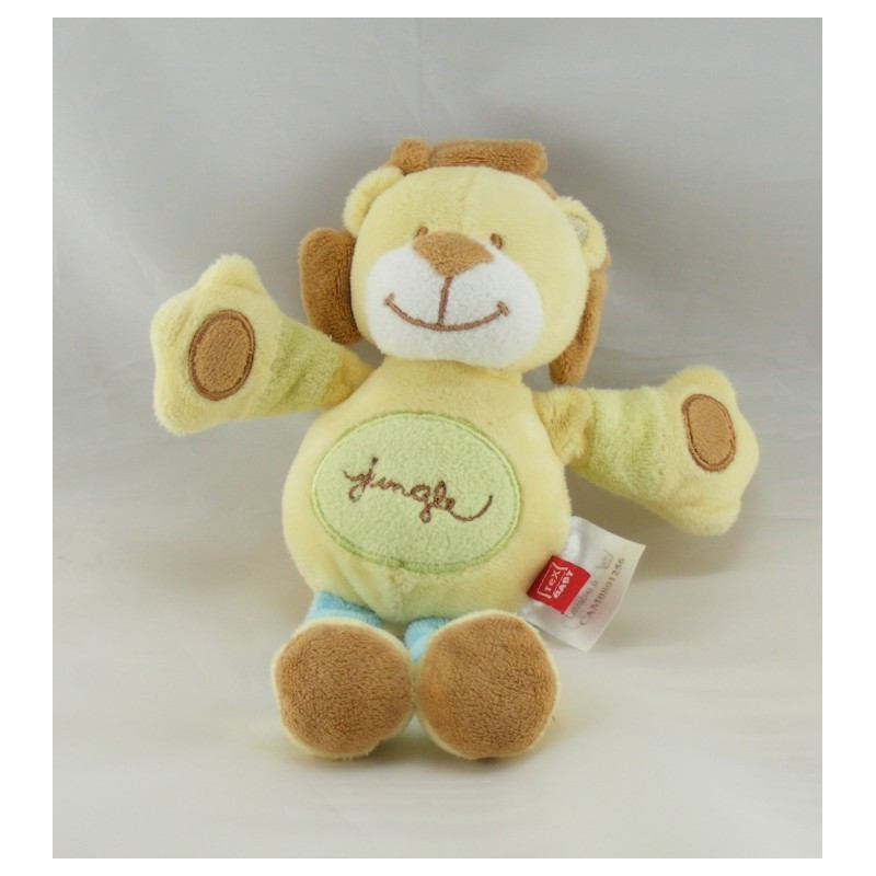 Doudou lion jaune bleu Jungle TEX