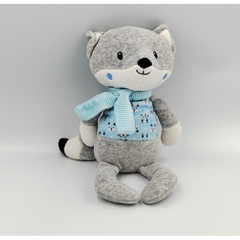 Doudou chat renard gris bleu POMMETTE