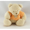 Doudou ours blanc tenue orange foulard rayé NICOTOY