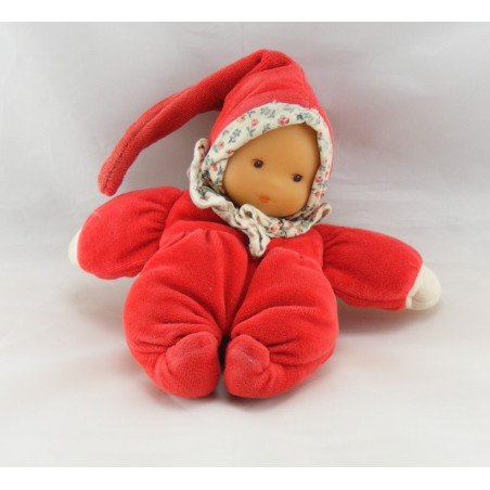 Doudou bébé poupée rouge col carreaux COROLLE 1997