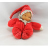 Doudou bébé poupée rouge col carreaux COROLLE 1997