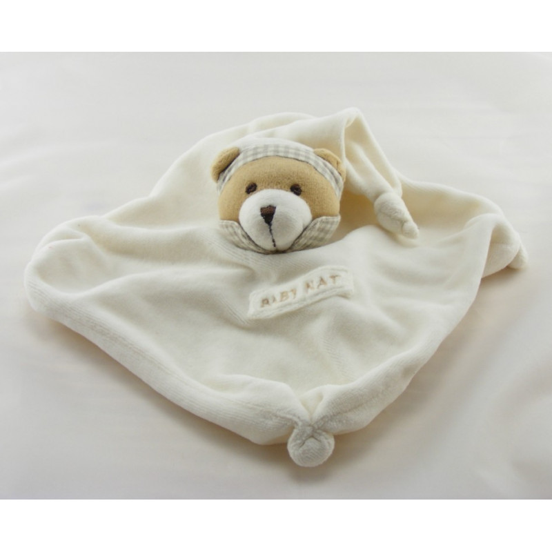 Doudou plat ours blanc vichy gris BABY NAT