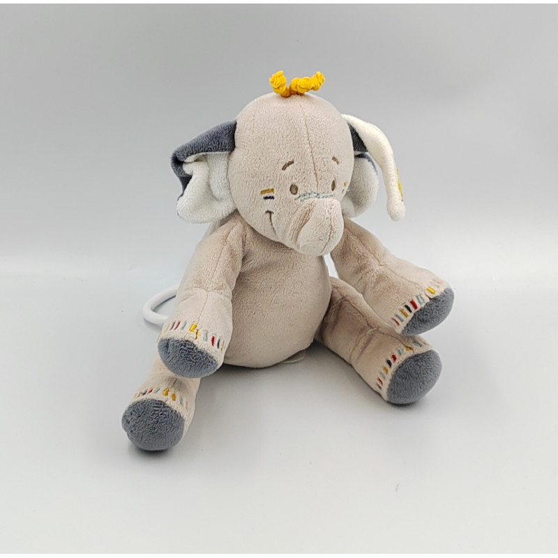 Doudou musical éléphant Bao bleu beige blanc NOUKIE'S