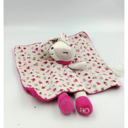 Doudou plat lapin blanc rose gris OBAIBI