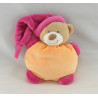 Doudou semi plat ours orange bonnet rose coeur NATTOU