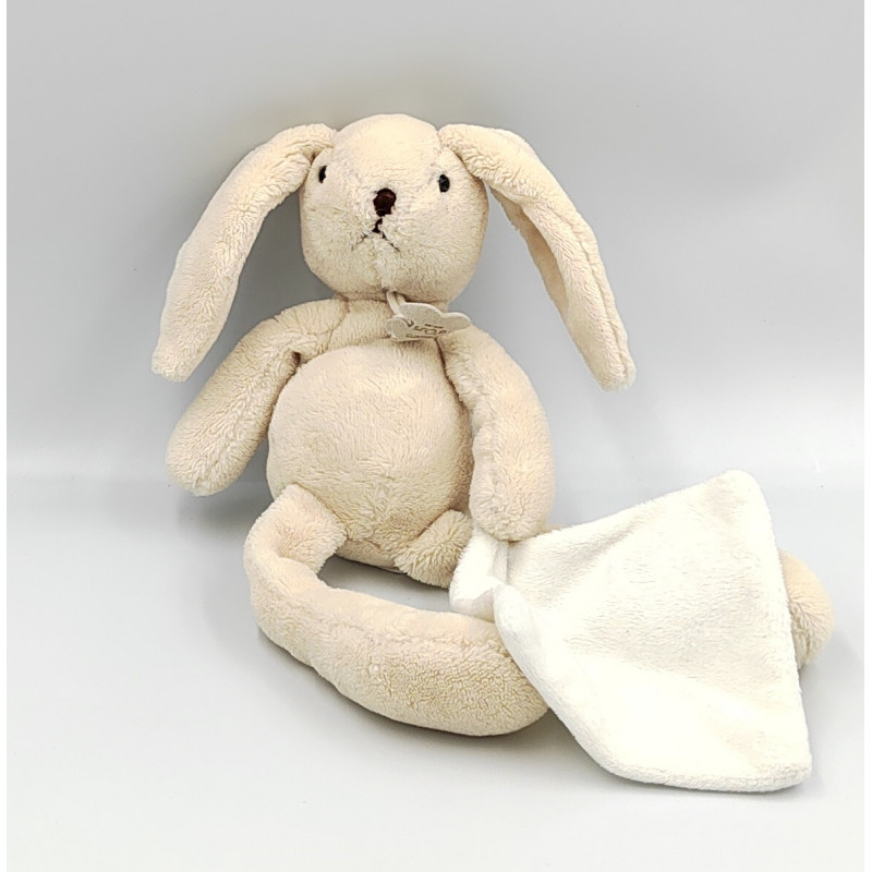 Doudou lapin écru blanc mouchoir HISTOIRE D'OURS