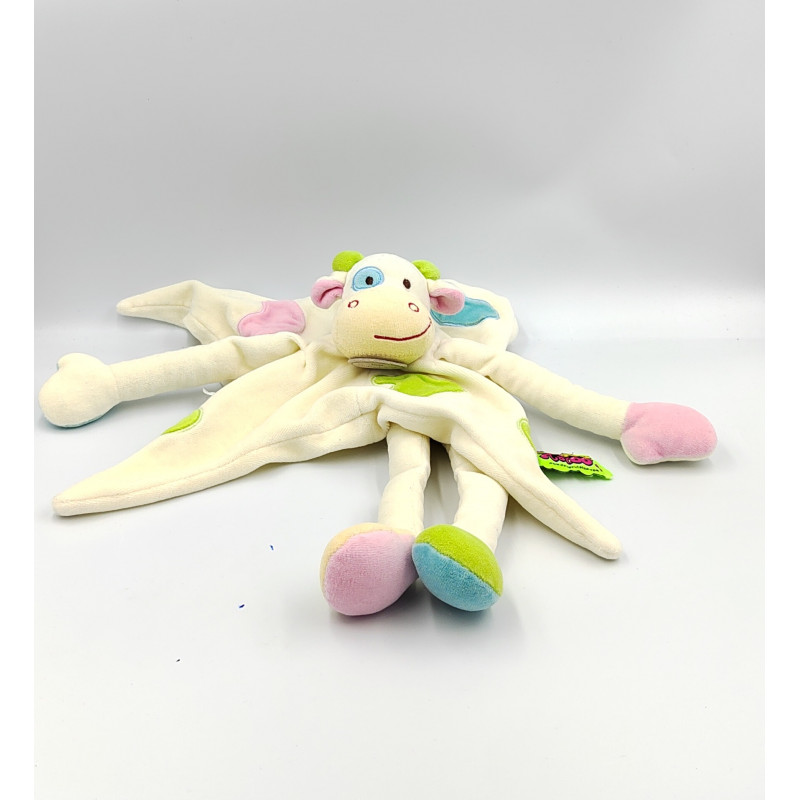 Doudou et compagnie vache blanche bleu vert rose Tatoo