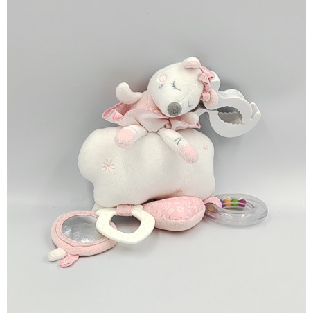Doudou mobile musical souris blanche rose nuage SAUTHON