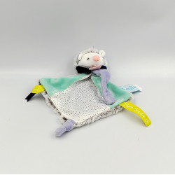 Doudou plat super tétine hérisson blanc beige bleu vert BABY NAT