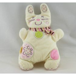 Doudou semi plat Lapin blanc bleu fleur My Baby NICOTOY