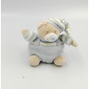 Petit doudou ours beige bleu rayé bonnet JOLLYBABY