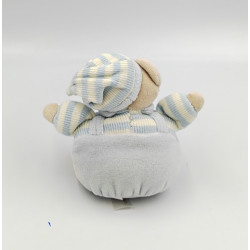 Petit doudou ours beige bleu rayé bonnet JOLLYBABY