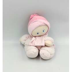 Doudou poupée poupon bébé rose echarpe rayé COROLLE