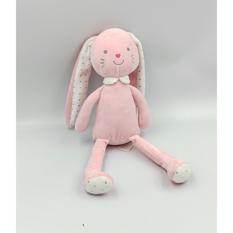 Doudou lapin rose blanc étoiles TEX BABY