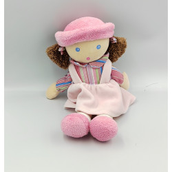 Doudou poupée fille robe rose rayé NOUNOURS