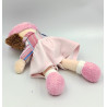 Doudou poupée fille robe rose rayé NOUNOURS