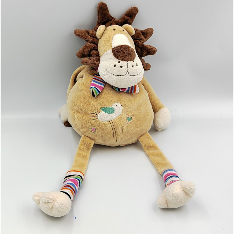Doudou lion marron beige blanc oiseau BREMEL