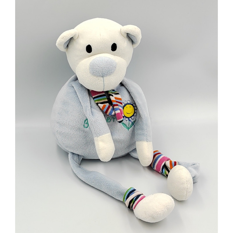 Doudou ours bleu blanc rose fleur BREMEL