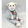 Doudou ours bleu blanc rose fleur BREMEL