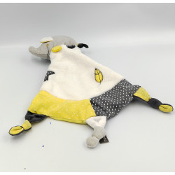 Doudou plat éléphant blanc gris jaune Babyfan SAUTHON
