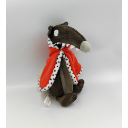 Doudou loup marron gris cape rouge roi AUZOU