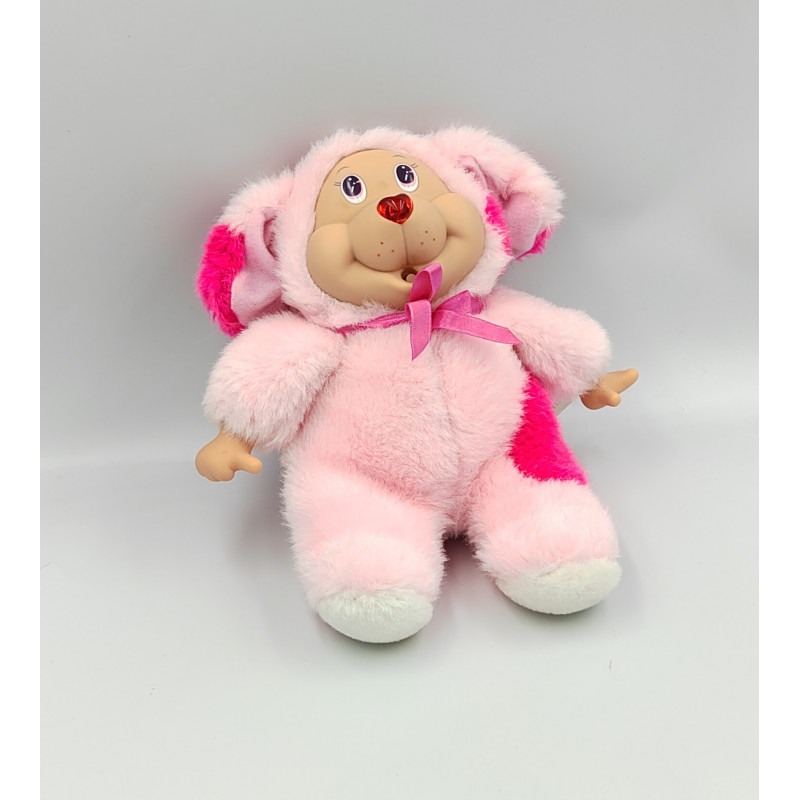 Ancienne peluche chien rose nez coeur GIOCHI PREZIOSI