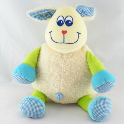 Doudou ours bleu rose jaune rayures CARREFOUR