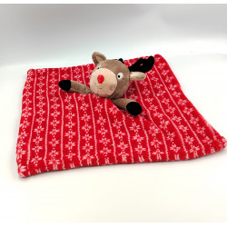 Doudou plat couverture elan cerf renne rouge JAINCO