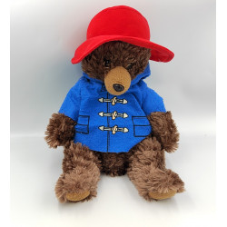 Peluche ours Paddington Bear manteau bleu chapeau rouge