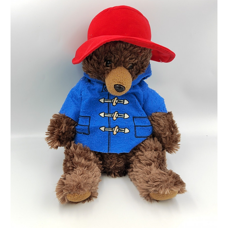Peluche ours Paddington Bear manteau bleu chapeau rouge