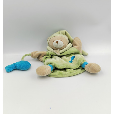 Doudou et Compagnie plat marionnette vert ours Theodore avec poisson