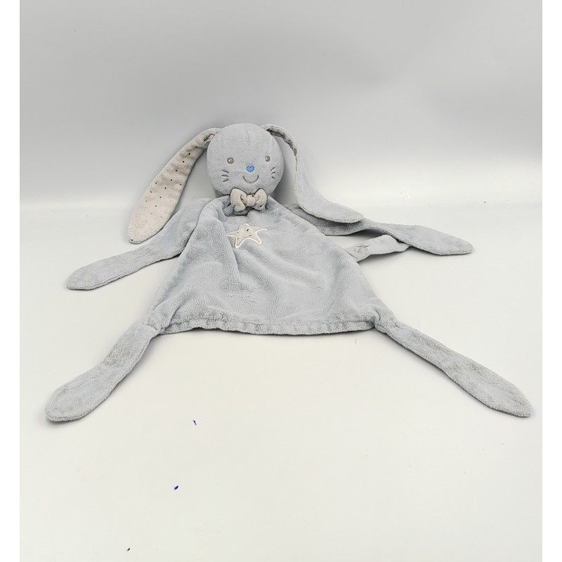 Doudou plat lapin bleu blanc étoiles TEX BABY état moyen