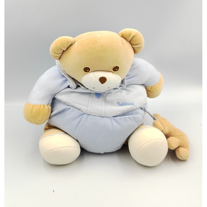 Doudou ours boule bleu vichy rayé coeur TAKINOU