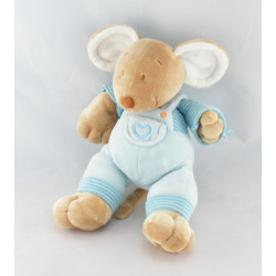 Doudou plat souris bleu rayé coeur MOTS D'ENFANTS