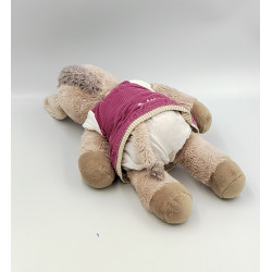 Peluche ane marron beige blanc robe rose STEIFF
