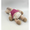 Peluche ane marron beige blanc robe rose STEIFF