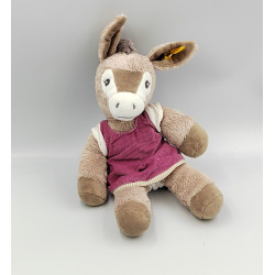 Peluche ane marron beige blanc robe rose STEIFF
