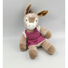 Peluche ane marron beige blanc robe rose STEIFF