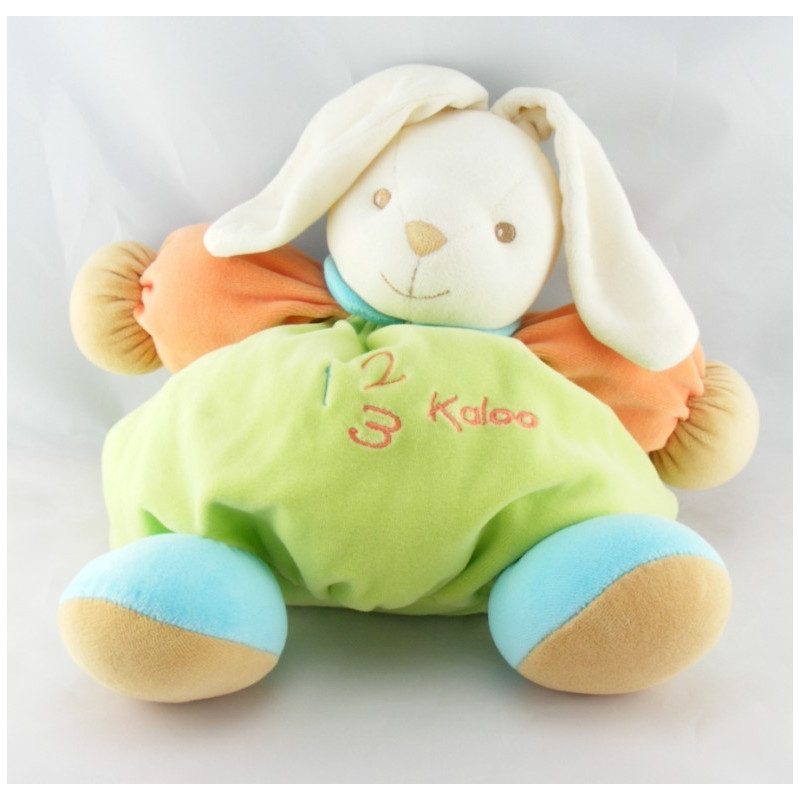 Doudou boule lapin vert orange bleu 123 KALOO