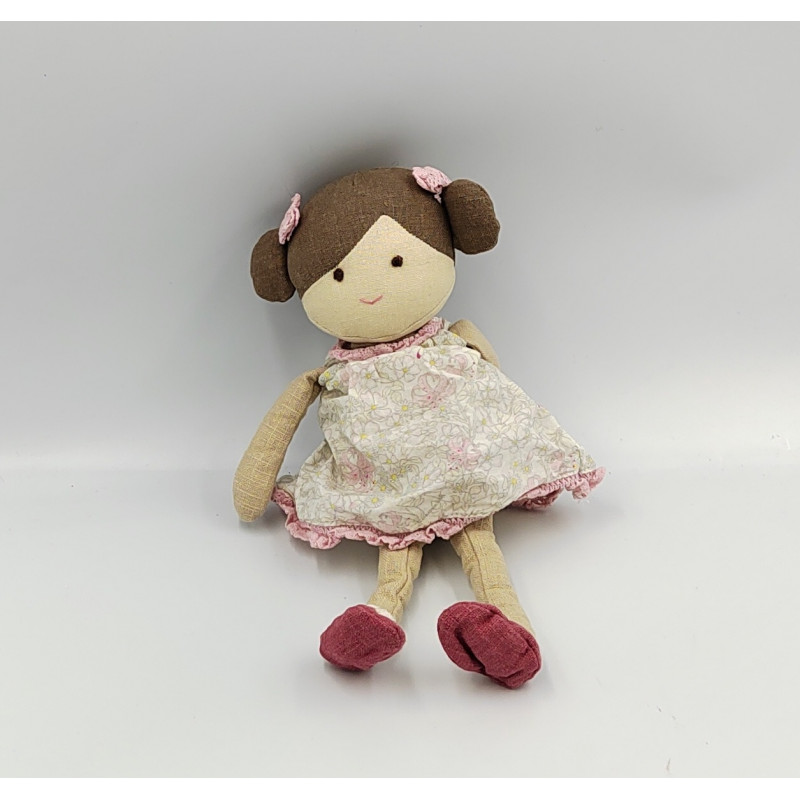 Doudou poupée robe rose fleurs BUKOWSKI NATURAL