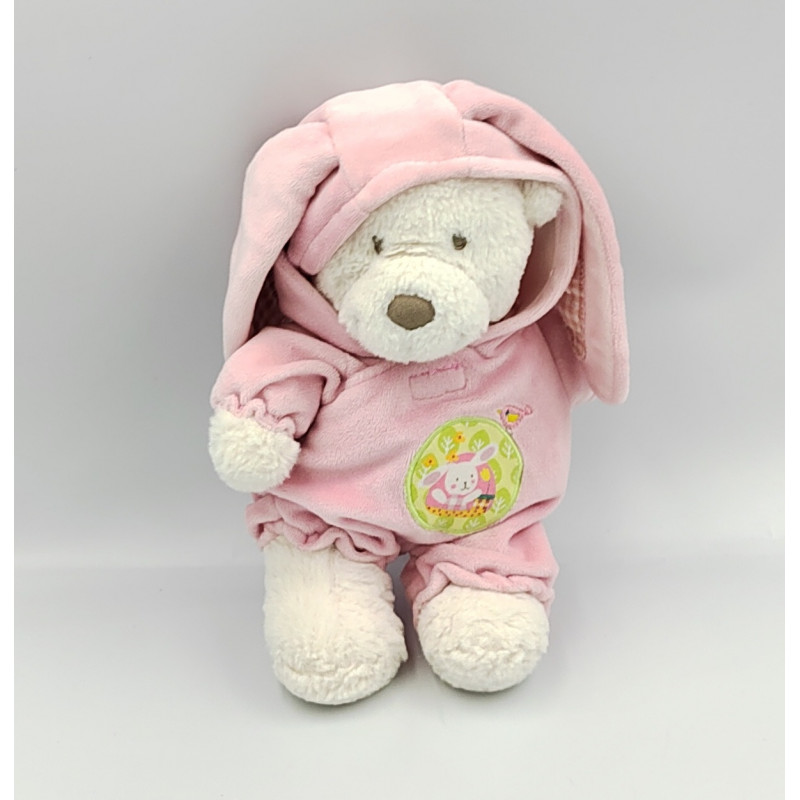 Doudou ours lapin blanc rose vert oiseau NICOTOY